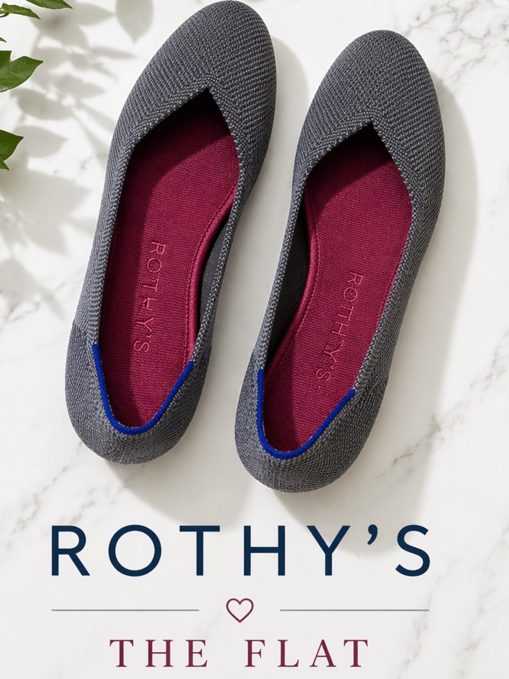 Rothys The Flat Charcoal Gray Birdseye Slip On Round Toe Ballet Flats Size 8